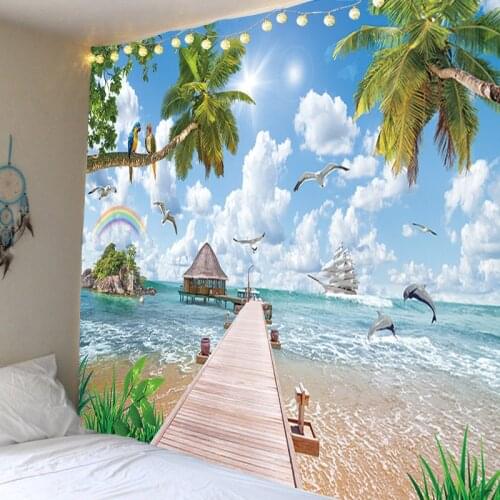 Admire The Sea View Psychedelic Tapestry Boho Mandala Wall Mounted Royal Blue Hippie Wall Tapestry Home Decoration Cloth