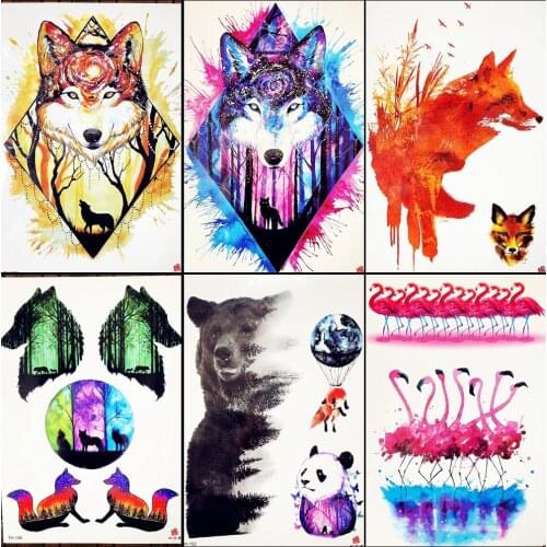 Sexy Roses Fox Wolf Temporary Tattoo Women Body Art ARm Tatoo Paste 21x15CM Arrows Water Transfer Flash Tattoo Stickers