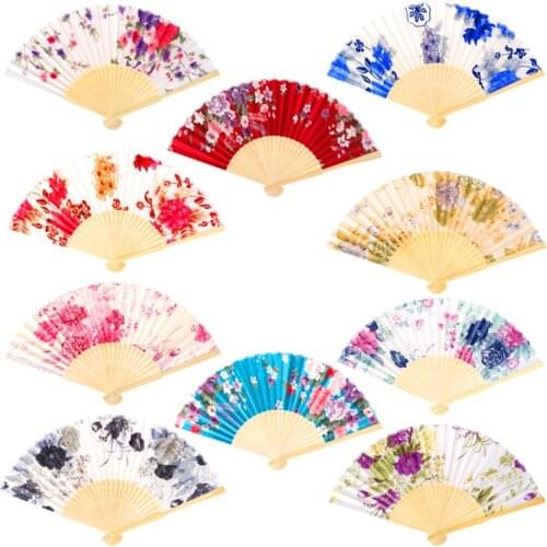 Silk Fan Chinese Japanese Style Folding Fan Wedding Fan Art Gifts Dance Hand Fan Vintage Bamboo Folding Hand Held Flower Fan