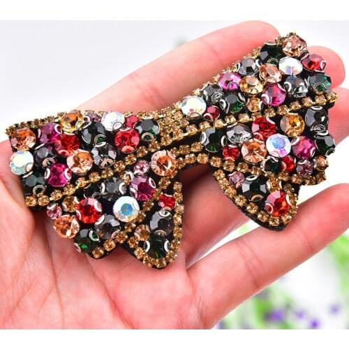 2pcs/lot Glass Rhinestone Applique Patches Clear AB Crystal Butterfly Flower Patches Embroidery Sew On DIY Shoes Bags Hats