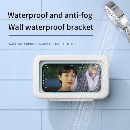 Bathroom Anti-Fog Mobile Phone Holder Box Waterproof Shower Toilet Self-Adhesive Wall Mounted Phone Holder Kitchen Phone Bracket