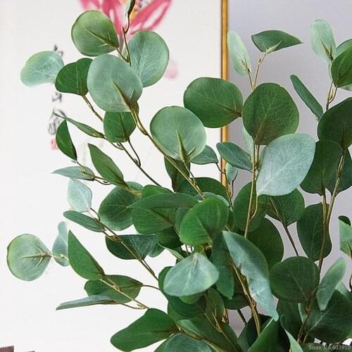 Luxury long stem Artificial Eucalyptus tree branch for Christmas wedding decoration fake green round leaves plant faux foliage