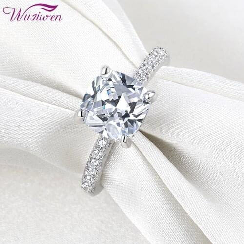 Wuziwen Cushion Cut AAAAA Cubic Zircon Solid 925 Sterling Silver Wedding Engagement Rings For Women Classic Fine Jewelry BR1146