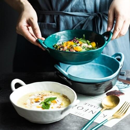 Japanese Matte Ceramic Binaural Dessert Salad Bowl Minimalist Household Round Noodle Soup Hammer Pattern Bowl Kitchen Tableware