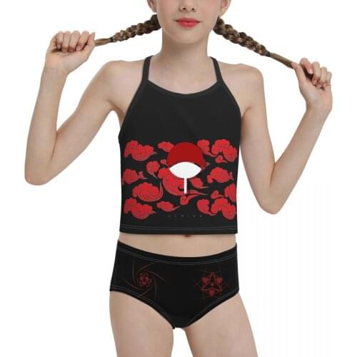 Japanese Manga R374 swimming suit for Children young Girls Print Uchiha Clan Crest Bikini 2021 Wholesale Girl Swimming Suit