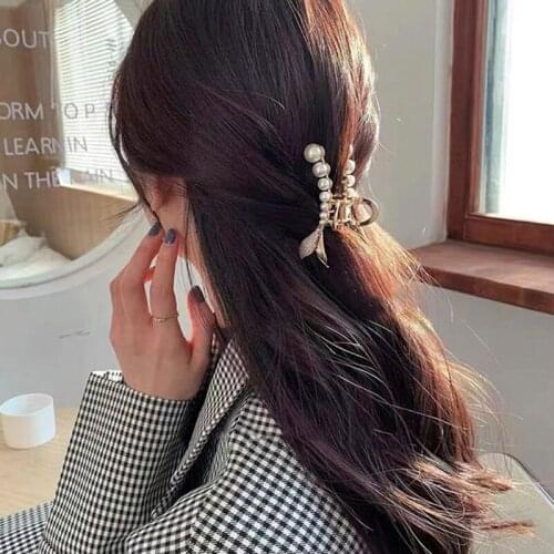 Pearl Mermaids Ponytail Hair Holder Tail Catch Clip Metal Rhinestone Non slip Hiar Accessories Birthday Gift for Girls BH