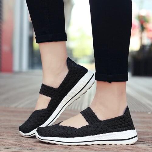 Women Flats Shoes Summer Sneakers Woven Loafers Breath Female Soft Walking Shoes Zapatos De Mujer Women Tenis Big Size 35-42