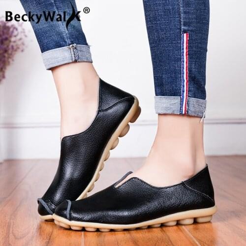 Shoes woman 2021 spring summer casual breathable ballet flats women shoes genuine leather cutout loafers plus size 35-43