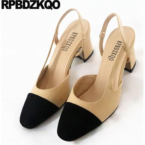 Suede shoes block heels slingback pumps thick square toe high ladies chunky multi colored modern 2019 size 4 34 summer sandals