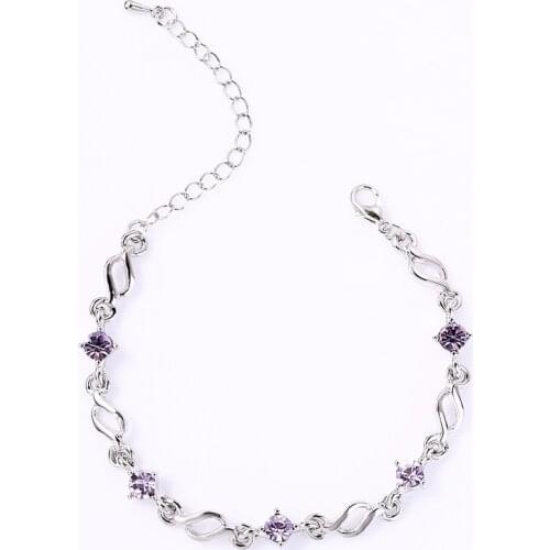 AIYANISHI 925 sterling silver jewelry bracelet high quality retro fashion woman purple crystal four prong DIY bracelet jewelry