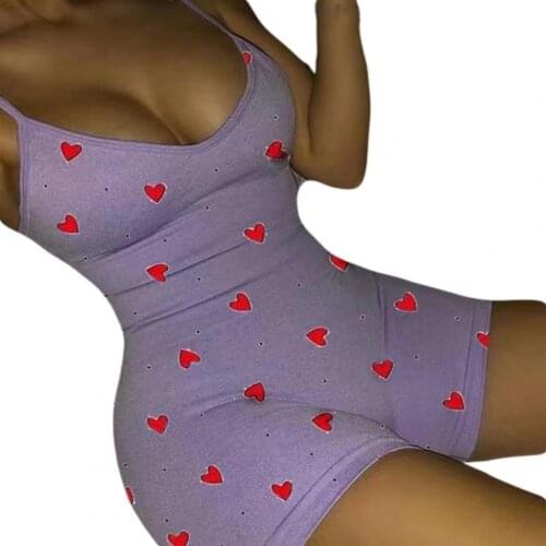 Summer Hot Sexy Jumpsuit Heart Print Sleeveless Slim Female Spaghetti Strap Bodysuit Women Overall 2021 Skinny Playsuits