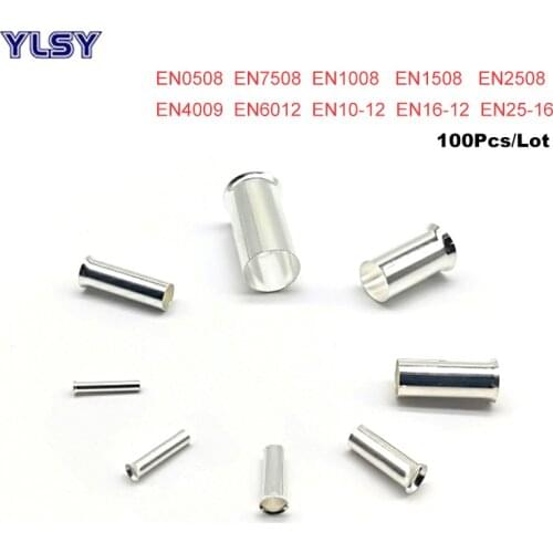100Pcs Copper Tube Naked Cord End Crimp Terminals Bare Electrical Wire Cable Connector EN0508~EN16-12 Ferrules 22-6AWG 0.5-16mm2