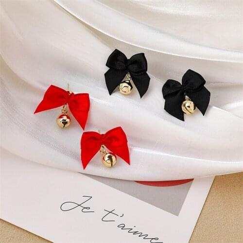 2021 New Korean Bowknot Cloth Metal Bell Trendy Dangle Earrings For Women Fashion Jewelry Sweet Oorbellen Brincos