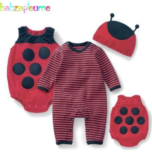 Babzapleume spring autumn baby boys girls clothing set cartoon cute cotton bodysuit+romper+hats newborn clothes suit 3pcs BC1042