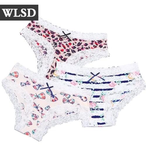 3Pcs/lot Sexy Panties Women Sexy Lace Thong Seamless Nylon Girls Briefs Multi Colors Lingerie Cute Bow Female Underpants