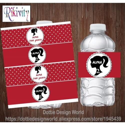 20 Pcs Personalized Red Polka Dot Girl Water Bottle Labels Candy Bar Wrapper Wine Stickers Baby Shower Birthday Party Decoration