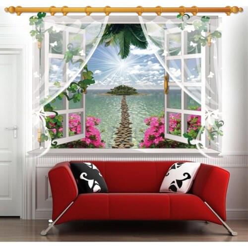 3d False Windows Scenic Landscape Wall Stickers Island Scenery Home Decals Living Room Decoration Adesivo De Parede Wall Art
