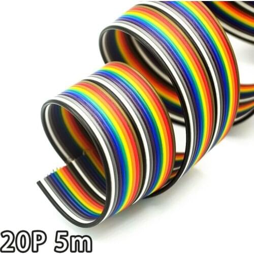 5meters/lot Ribbon Cable 10 WAY Flat Color Rainbow Ribbon Cable Rainbow Wire 20P 1.27MM pitch For PCB Diy