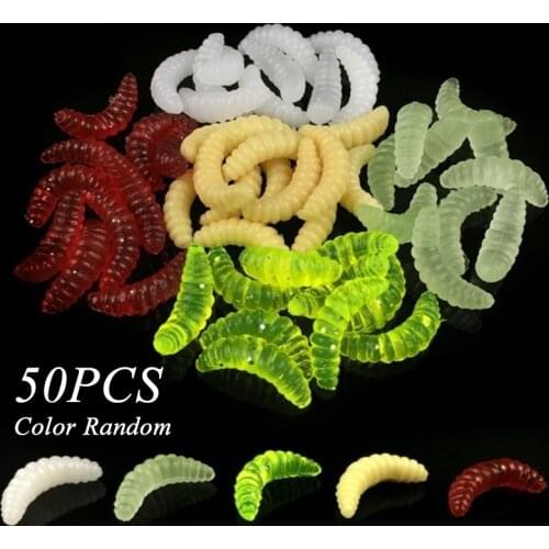 50pcs Lifelike Maggot Grub Worm Soft Lure 20mm Earthworm Fishing Silicone Artificial Bait Fishy Smell Shrimp Additive Bass Carp