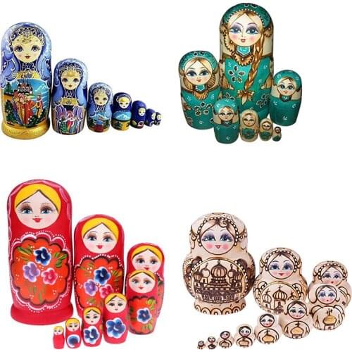 7pcs Russian Matryoshka Nesting Doll Girls Basswood Hand Painted Decor Gift Doll Toys