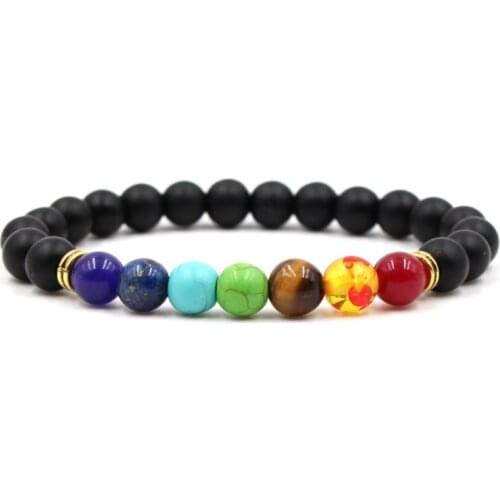 8mm th24 mulitcolor rainbow elastic Lava Natural Stone Beads agate Onyx Bracelet Buddha Frosted agate Onyx lapis lazuli Jewelry