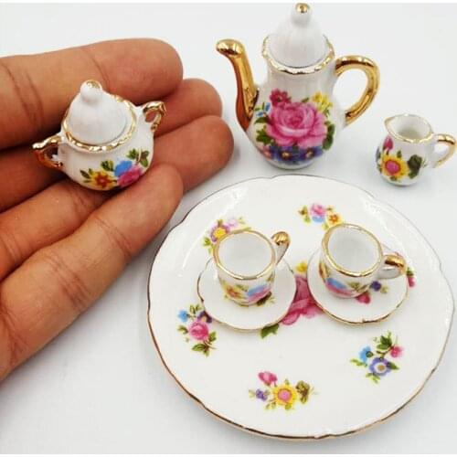 8Pcs/set 1:12 Dollhouse Miniature Dining Ware Porcelain Tea Dish Cup Plate Toys Gift