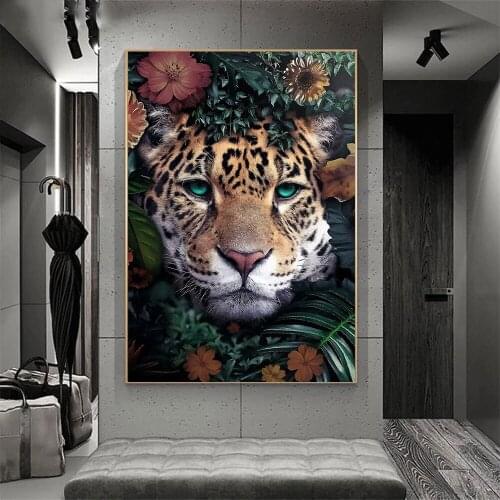 Flower Animal Lion Tiger Deer Leopard Abstract Canvas Painting Wall Art Nordic Print Poster For Living Room Modern Picture Decor