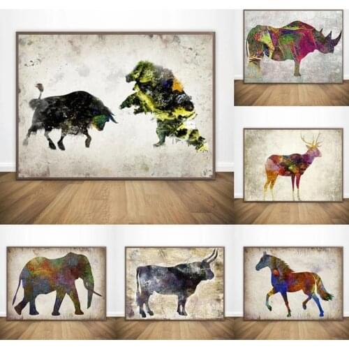 Abstract Lion Elephant Canvas Painting Posters Wall Art Animals Print Wild Nature Decor for Modern Living Room Home Decoration