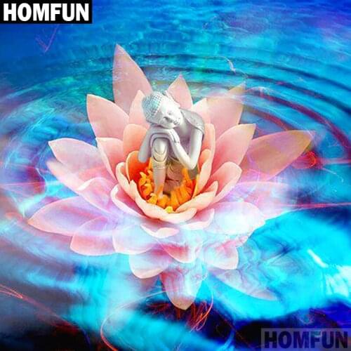 HOMFUN Diamond painting "Lotus Buddha" Full Square/Round Drill Wall Decor Inlaid Resin Embroidery Craft Cross stitch A06806