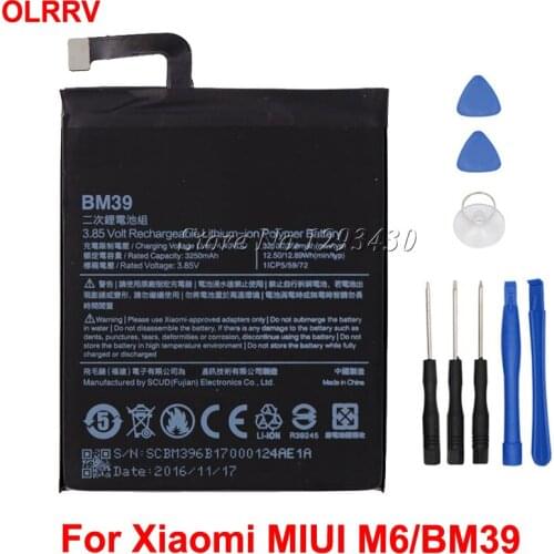 BM39 Battery for Xiaomi 6 MIUI M6 Batterie Bateria Accumulator AKKU 3250mAh+Tools