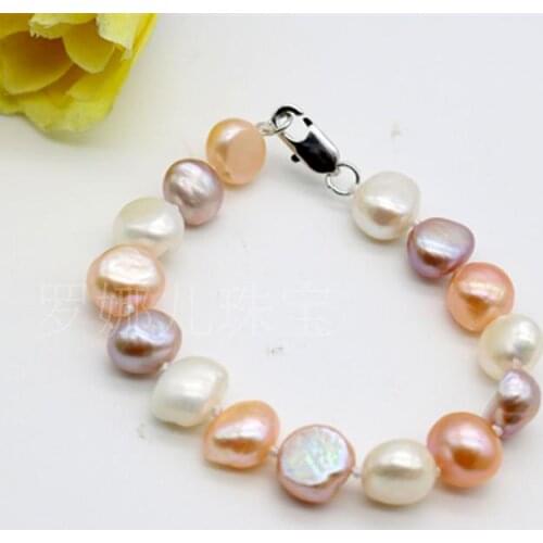 Wholesale 8-9mm Multicolor White pink purple black gray Freshwater Pearl Bracelet Shaped Baroque Pearl Bracelet