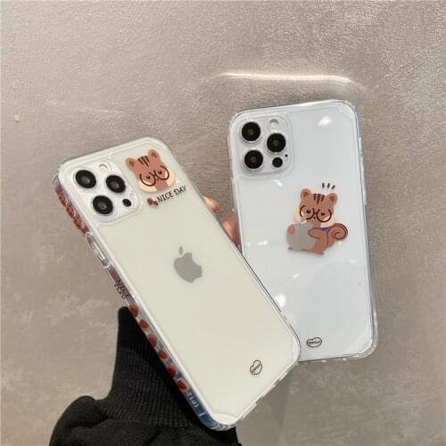 Cartoon Animal Squirrel Pattern Cute Side Frame Case For iPhone 12 Mini 11 Pro Max XR XS X 7 8 Plus SE2020 Clear Soft Back Cover