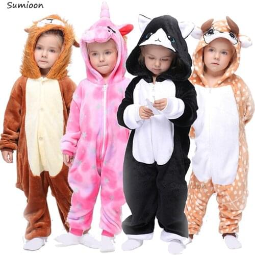 Kids Unicorn Pijamas Kigurumi Cartoon Animal Cat Licorne Onesie Baby Costume Girls Boys Jumpsuits Sleepwear Blanket Sleepers