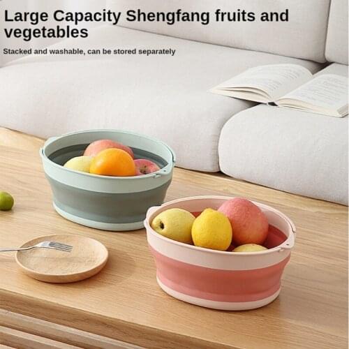 Double Layer 2-in-1 Collapsible Colanders Round Foldable Drain Basket Silicone Kitchen Strainer Bowl Drainer Vegetable