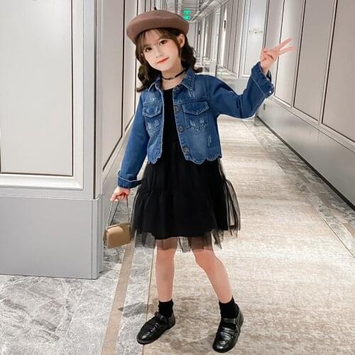 2021 Girls Clothing Sets 2pcs Denim Jacket+tutu Skirt Fashion Children Coat Casual Spring Baby School Kids Jacket Clothes