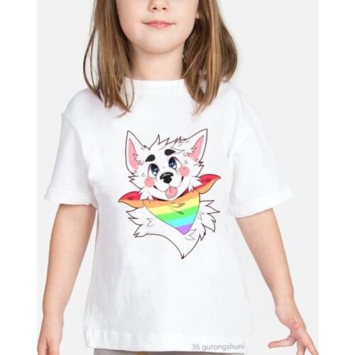Bi Pride Dog Kawaii Cartoon Animal Print T Shirt Kids Clothes Girls Birthday Gift Harajuku Tops T-Shirt Children T Shirts