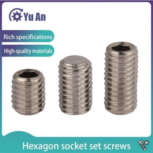 GB77 304 Stainless Steel Flat End Hexagon Set Screw Top Thread Flat Headless Screw M3-M6 50PCS