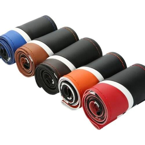 Needles Leather Thread Car Steering Wheel Cover Four Seasons Universal Non-Slip For VW Skoda Chevrolet Ford Nissan etc