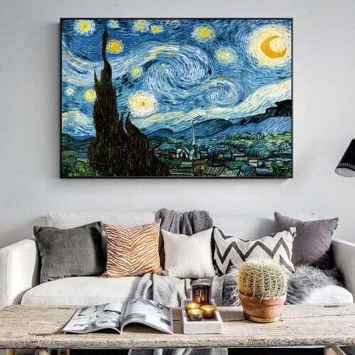 Famous Impressionist Painter Van Goghs Starry Night Oil Paintings Print on Canvas Wall Art Pictures for Living Room Decor