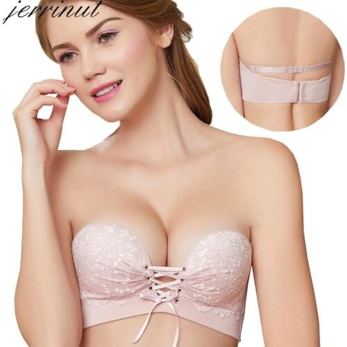 Jerrinut Sexy Beauty Back Invisible Bra Drawstring Lace Strapless Bra Push Up Women Underwear Bra Wedding Brassiere Bralete BH