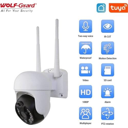 Wolf-Guard Tuya WiFi CCTV Camera Outdoor Waterproof Mini Smart PTZ Security Monitor 1080P HD Night Vision Motion Detection