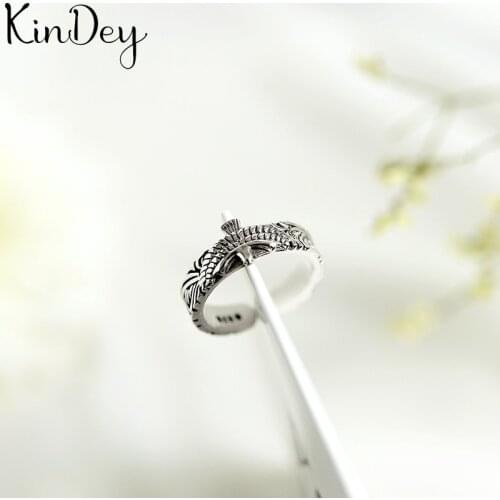 Kindey Vintage Silver Color Eagle Rings For Women Men Adjustable Size Open Finger Rings Personality