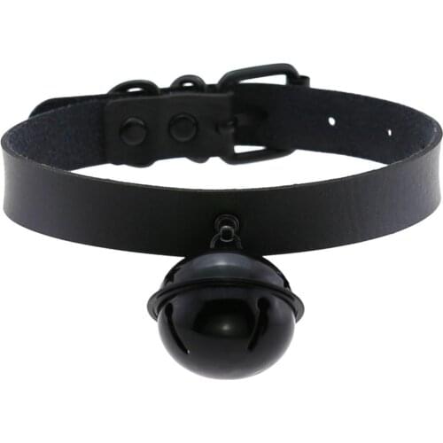 KMVEXO PU Leather Black Big Bell Choker Necklace Punk Style Women Torques Women Gothic Harajuku Festival Jewelry Necklace Collar