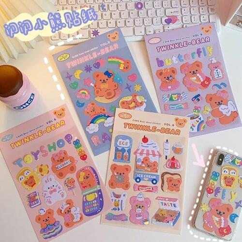 Korean Cute Cartoon Sweet Bear Hand Account DIY Seal Sticker Mobile Notebook Water Cup Decoration Sticker Photo Album Sticker