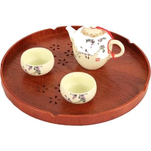 Round Shape Solid Wood Tea Coffee Snack fruit Food Meals Serving Tray Plate Restaurant Trays Kitchen Wood Food Tea Trays Supply