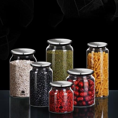 Stainless steel lid High borosilicate glass airtight jar Food jar Kitchen grain storage jar glass bottle canister set kitchen