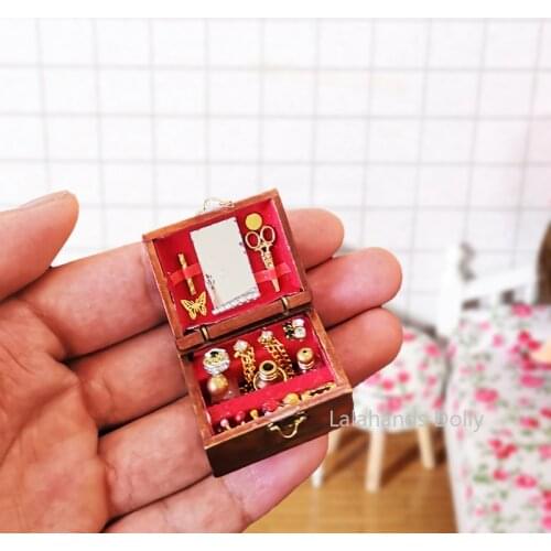 Dollhouse Mini Miniature Dressing Table Jewelry Box Model Decorative Piece Dollhouse Food Play Furniture Decorative Accessories