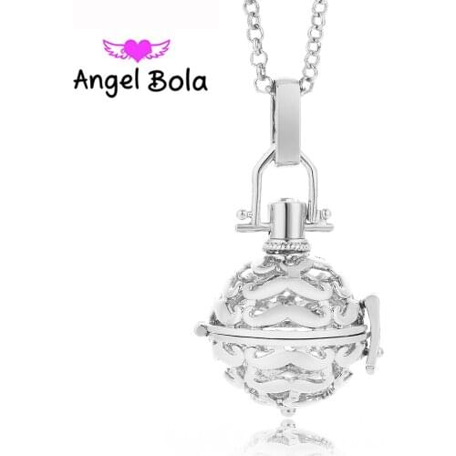 Angel Bola Metal Harmony Cage Pendant DIY Essential Oil Ball Jewelry Necklaces Gift For Women Perfume Pendant L008