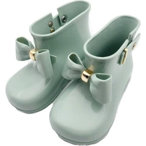 Mini Melissa 2020 Children Bow Boots Girls Jelly Water Boots Princess Shoes Anti-Skid Soft Boots Melissa Girls 4Color Shoes