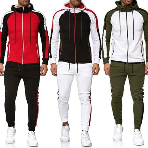 Men Fashion 2 Piece Tracksuit Set 2021 Autumn Winter Zipper Jacket and Sweatpants Sportswear Man Jogger Outfit Splice Gym Suit